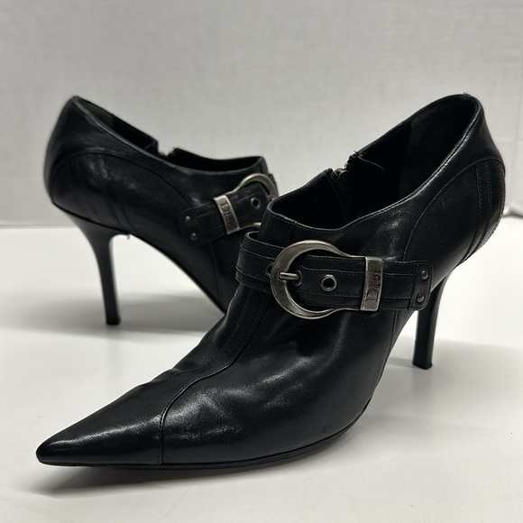Christian Dior Ankle Boots High Heeled Buckle Pointed Toe Leather Black 36.5 6.5 - Picture 1 of 13